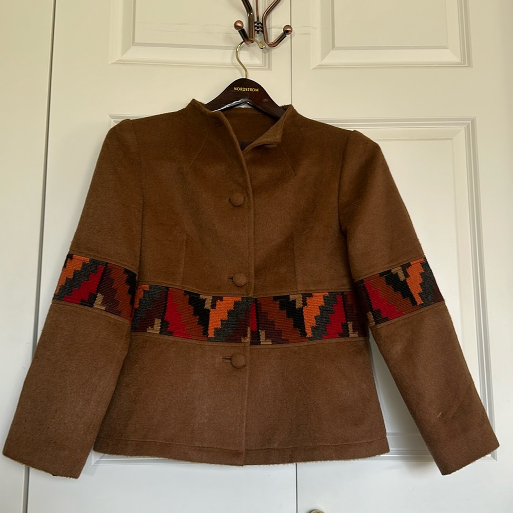 Tabask Blazer medium artisan made alpaca and wool lined southwest Aztec print